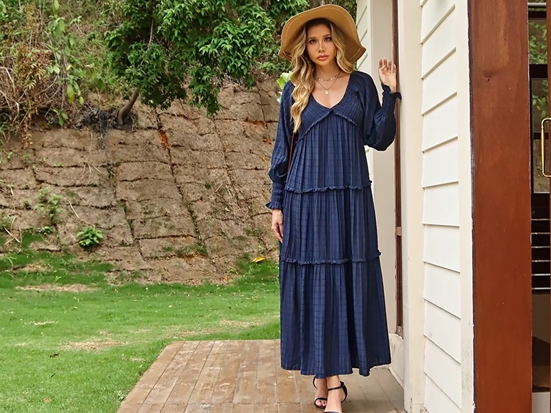 R.Vivimos Maxi Dress for Women Long Sleeve V Neck Empire Waist Layered  Ruffle Boho Casual Flowy Long Dresses (Small, Beige) at Amazon Women's  Clothing store