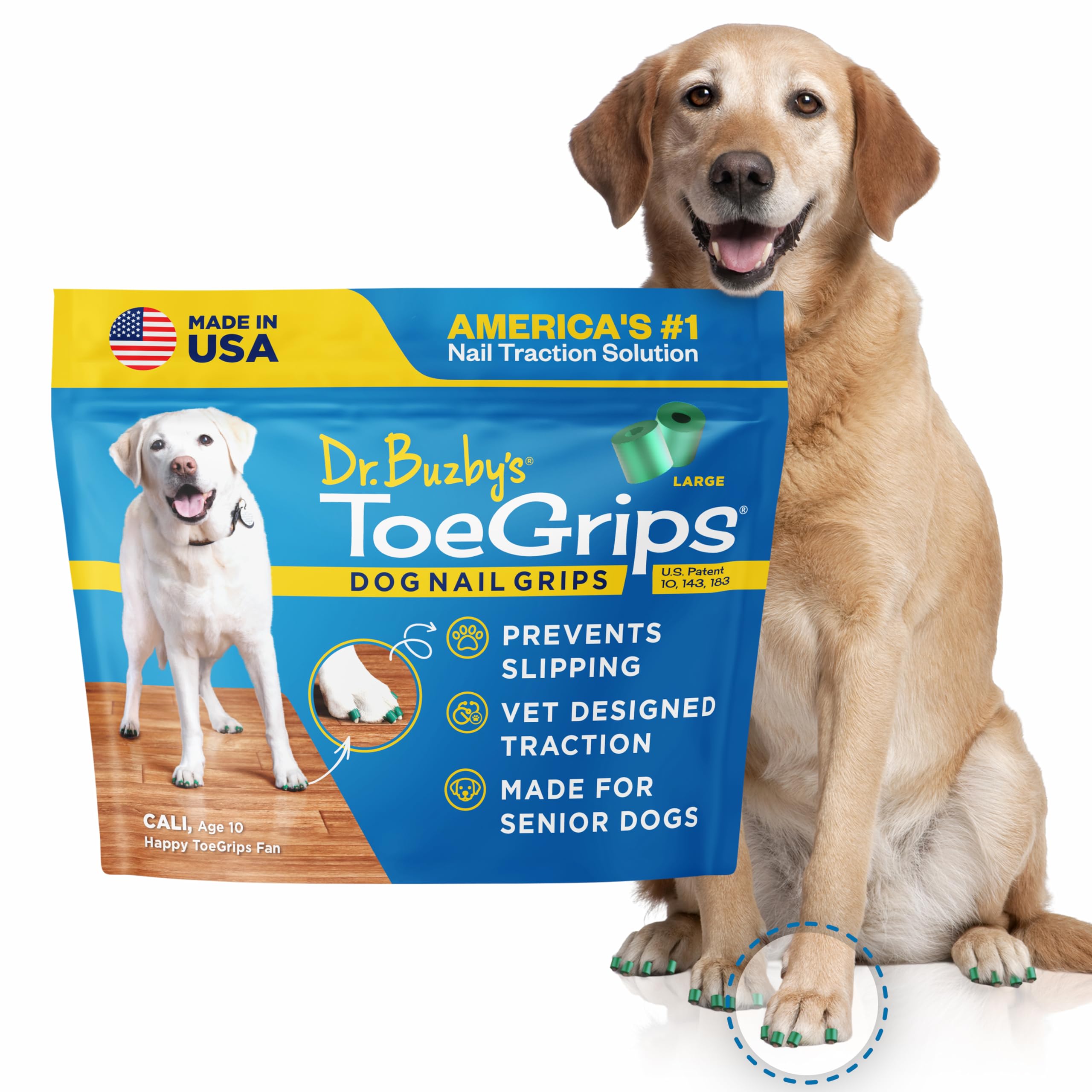 Dr Buzby's Large ToeGrips for Dogs - Instant Traction on Wood/Hardwood Floors - Dog Anti Slip Relief - Dog Grippers for Senior Dogs - Stop Sliding Instantly - Rubber Nails for Dogs - 1 pack (20 grips)