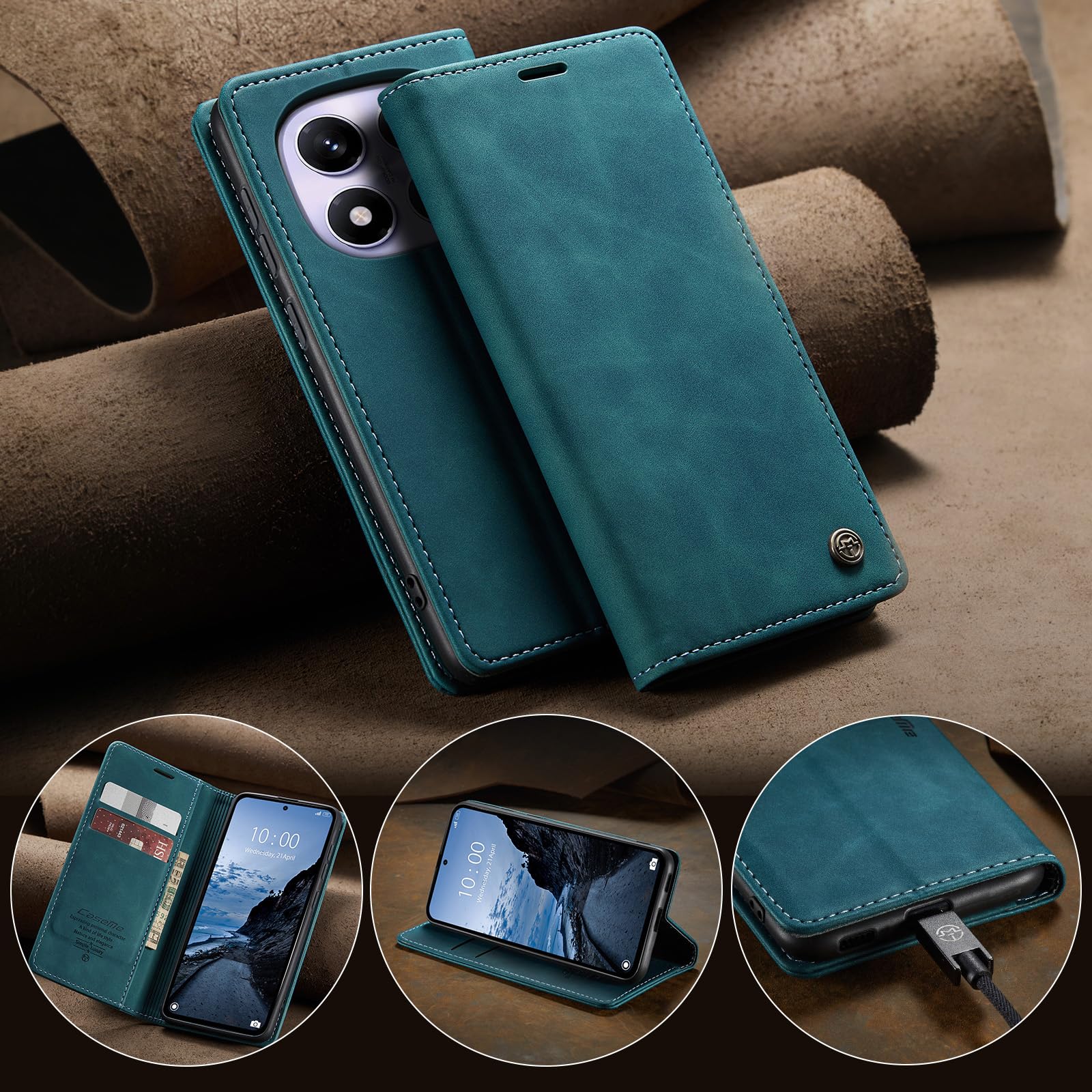 Monweicz Cover Compatibile con Xiaomi Redmi Note 14 Pro 4G, Custodia Portafoglio con Slot per Scheda, Protezione Completa Premium in Pelle PU, Flip Libro Magnetica Redmi Note 14 Pro 4G, Blu-verde