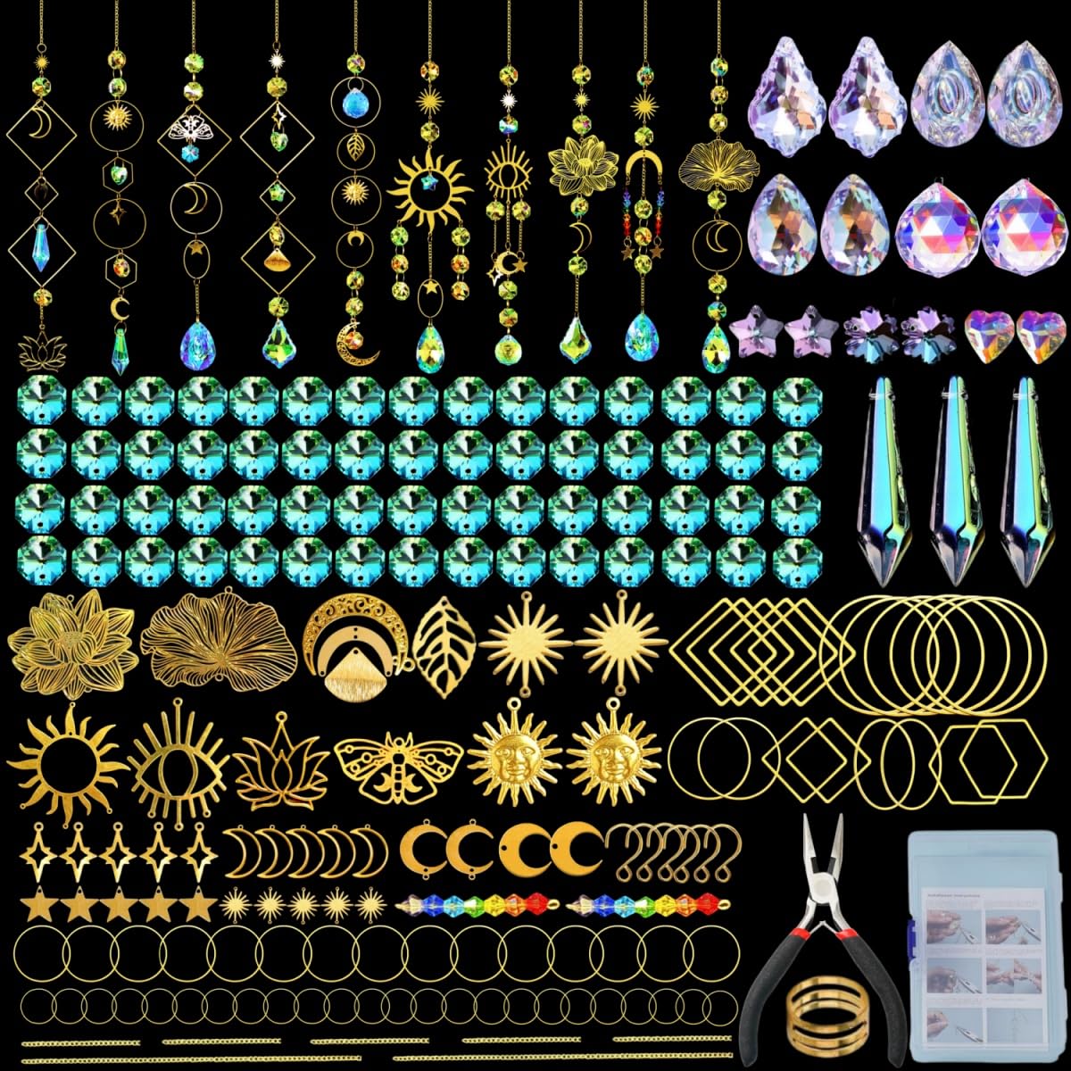 IcosaMro Kit de 400 attrape-soleil pour adultes - Kit d'artisanat en cristal - Prisme à faire soi-même - Fournitures pour décoration de fenêtre intérieure, décoration de jardin extérieure, mariage