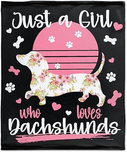 Manta de franela suave y ligera de Just A Girl Who Loves Dachshund, regalo para mujeres y niños pequeños, para cama, sofá y viaje, 50 x 40 pulgadas,