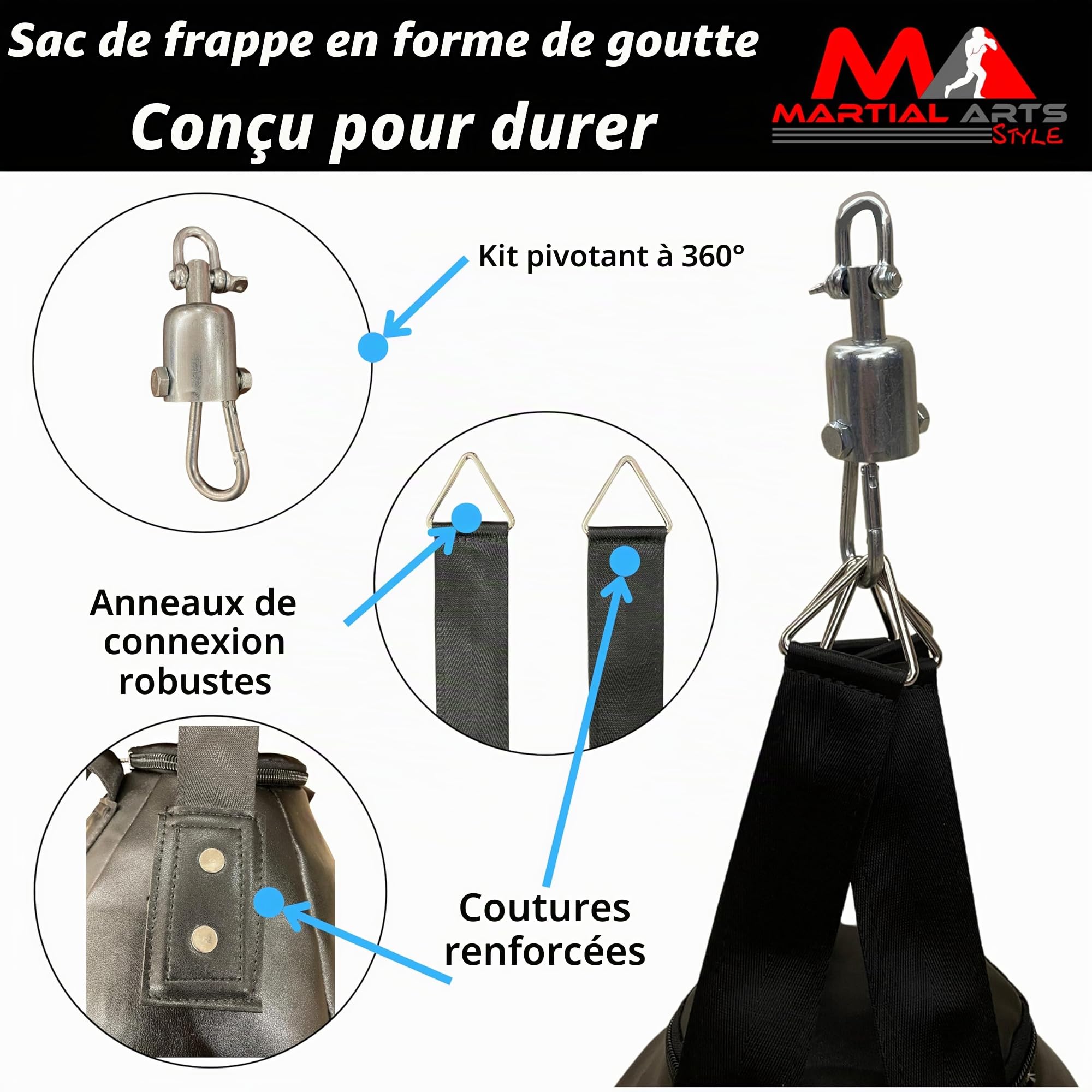 Sac de Frappe Professionnel en Forme de Goutte d'eau pour entraînement MMA, Kickboxing, Muay Thai, Sac Lourd de Forme Ronde (Vide)