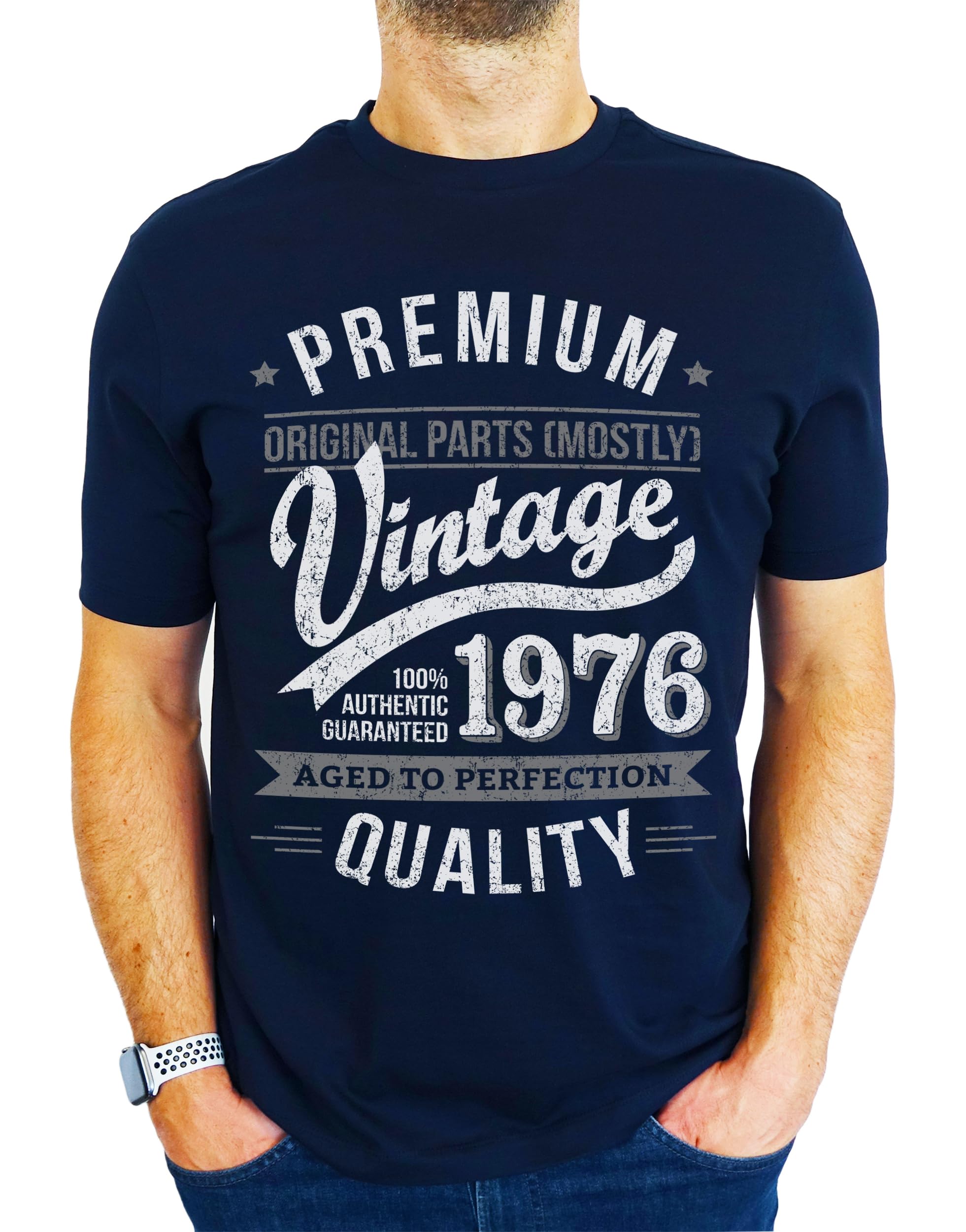1976 Premium Vintage Year - Aged to Perfection - 50th Birthday Gift | Present Mens T-Shirt Navy 2XL