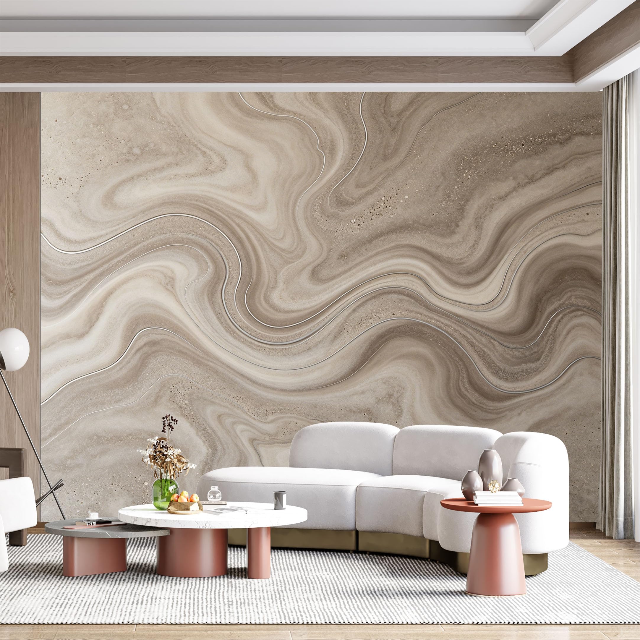 Custom Size Wall Mural Agate Veining Abstract Swirls Marble Texture Modern Geometric Line Art SelfAdhesive Wall Fabric Removable for Home Office Decor