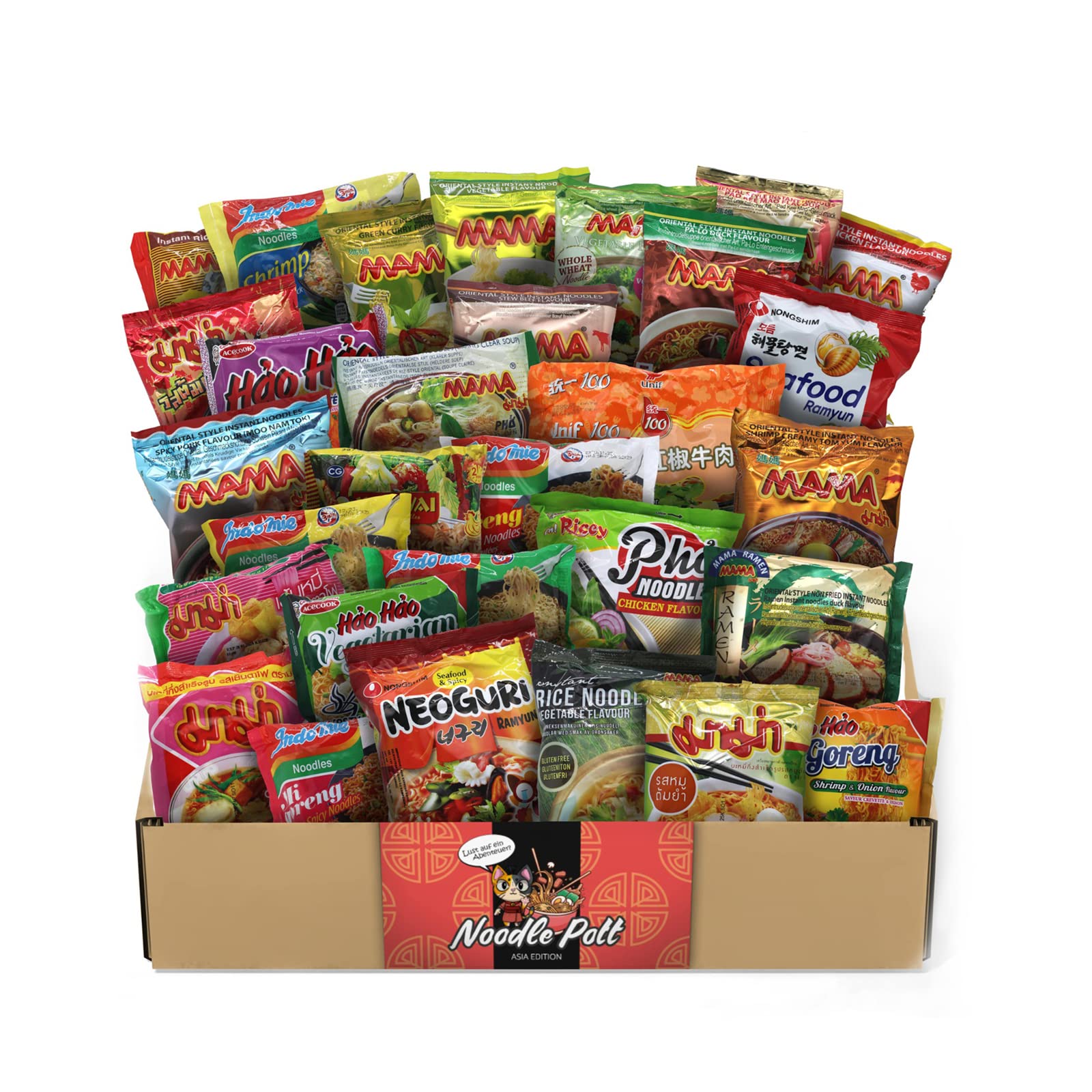 NASCHMASCHINE | Asia Instant Nudeln Box | 30 verschiedene Sorten von MAMA  Indomie | Asia Ramen Udon aus Rind  Schwein  Shrimps  Huhn  Gemüse Geschmack