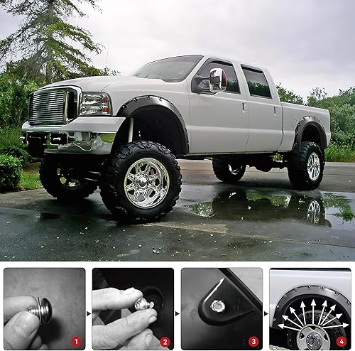 Miniatura 3 de LEDKINGDOMUS Kit de guardabarros compatible con Ford F-250  F-350  F-450 Super Duty 1999-2007, material Dura-Flex con protección UV, acabado negro