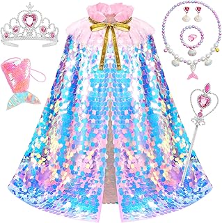 Princess Dress Up for Girls, 9Pcs Mermaid Costume Girls Birthday Gifts Cape Kit for Little Girls 3-8 Years Old, Princess Toys for Christmas Halloween Party Favors - Buy now