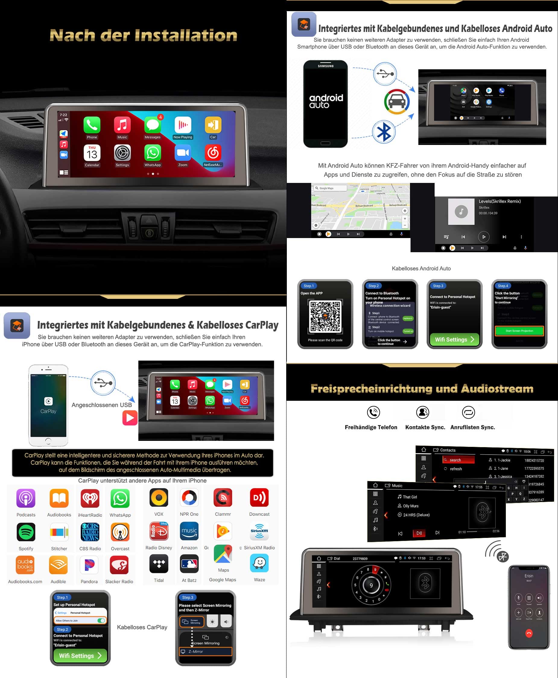 Erisin 10,25 pollici 8-Core 4GB+64GB Android 14 Autoradio Bluetooth GPS Navigatore per BMW X1 F48 2016-2017 sistema NBT Supporta CarPlay senza fili Android Auto DAB+ WiFi 4G USB TPMS DVR IPS Schermo