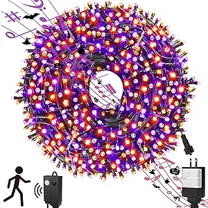 Chuya Halloween Light Decor Music Orange Purple Lights105FT 300 LED String Fairy Lights 6 Modes UL588 Waterproof Outdoor Indoor Decoration for Party Garden Christmas