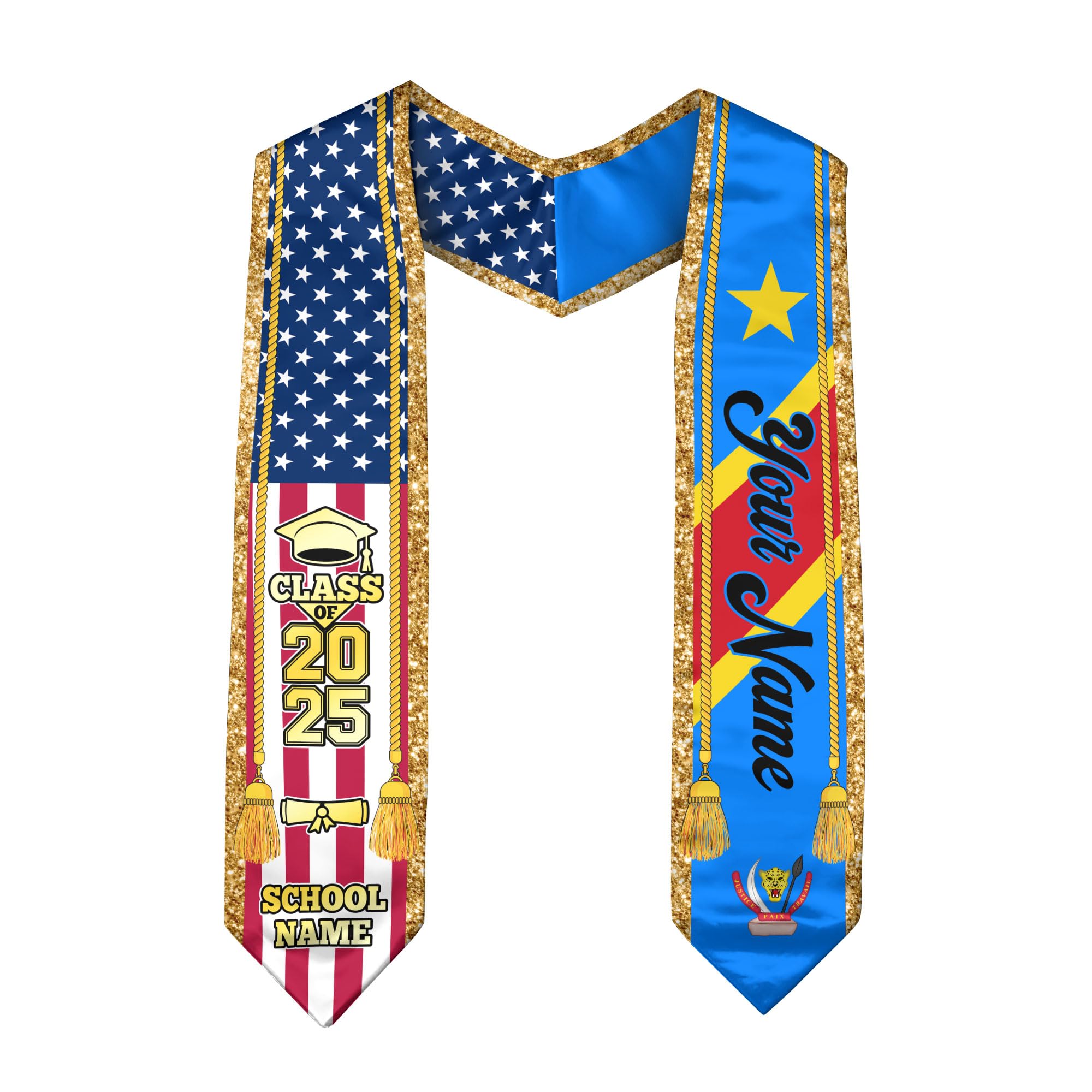 DR Congo Graduation Sash, Custom DR Congo American Flag Graduation Sash 2025, DR Congo Graduation Stole 1
