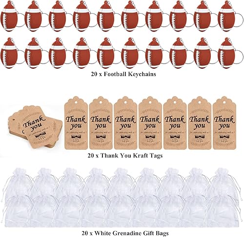 Miniatura 3 de CiciBear Paquete de 60 recuerdos de fiesta de fútbol con 20 llaveros de fútbol, 20 etiquetas de agradecimiento y 20 bolsas de regalo para fiestas