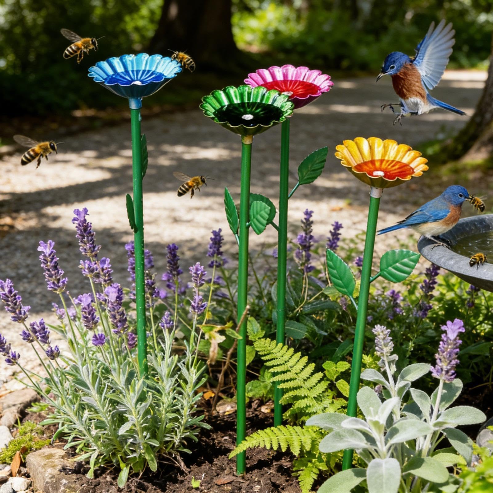 Estación de abejas para jardín,Juego de 4 Piezas Cuenco Alimentador para Polinizadores con Forma de Flor - Plato de alimentación para mariposas - Para Amantes de la Jardinería y Animales, Patio, Terra