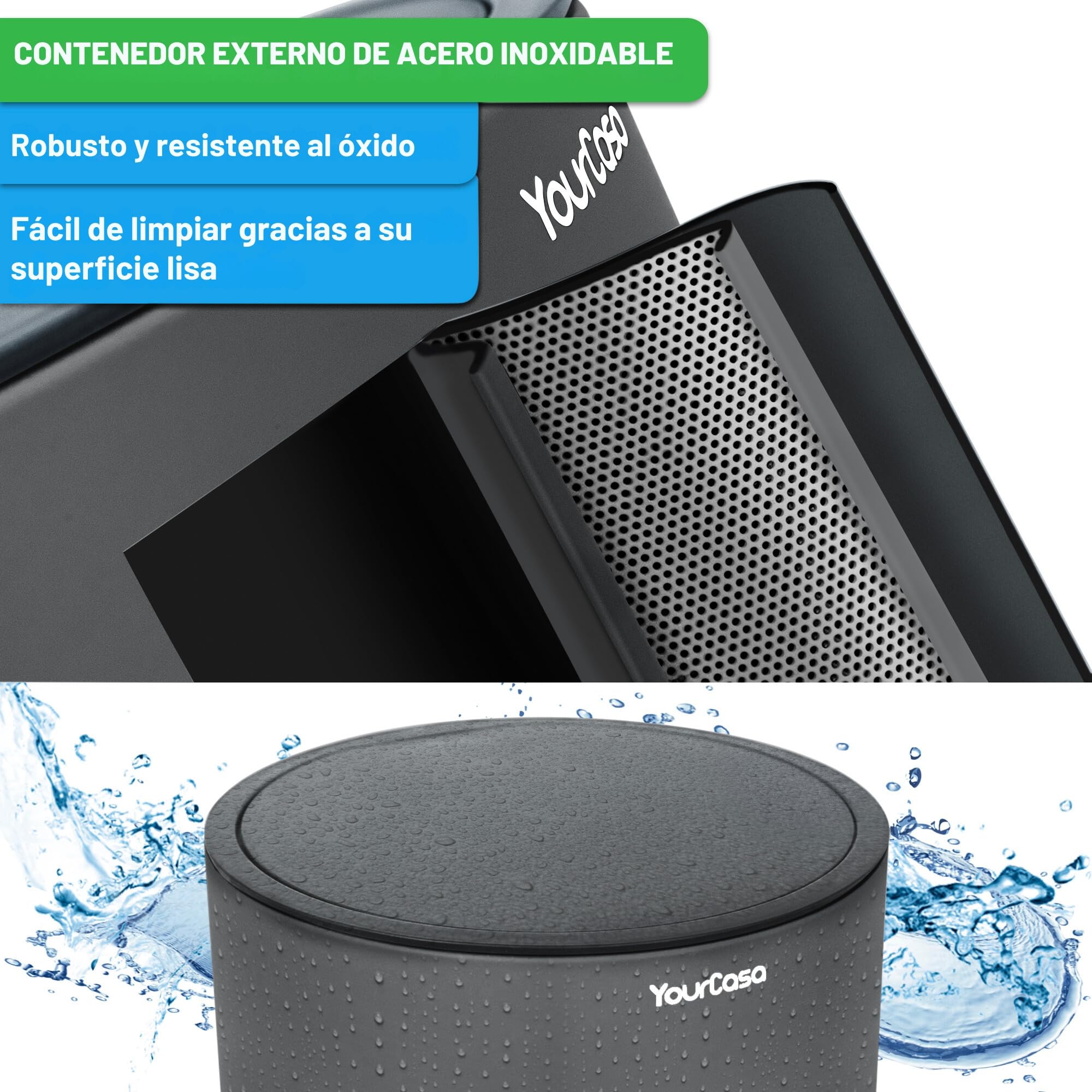 YourCasa® Cubo de Basura para Baño [5L] - Diseño Elegante Con Tapa y Cierre Suave - Interior Extraíble (Antracita)