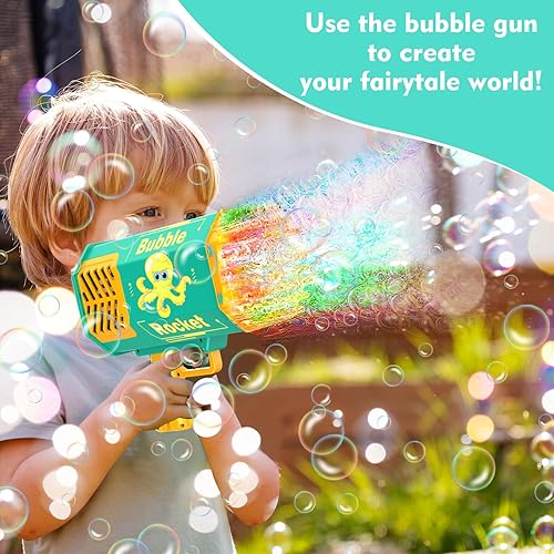 Miniatura 4 de Bazooka - Pistola de burbujas de 69 agujeros con luces coloridas, soplador de burbujas de cohete grande para niños y adultos, juguetes para hacer