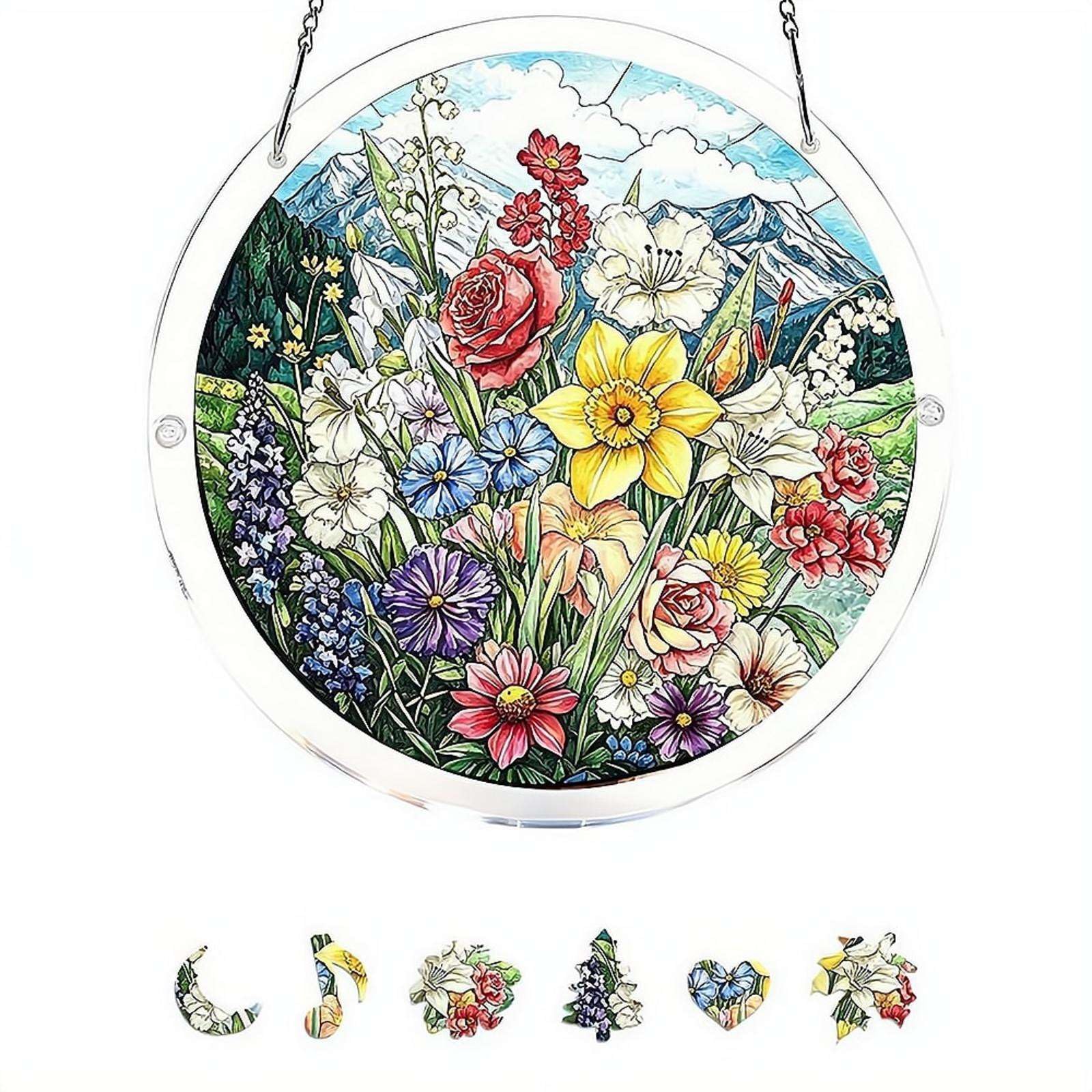 Acrylic Stained Glass Style Puzzle with Hanging Chain Hummingbird Birds Design 3D Transparent Jigsaw, Acrylic Suncatcher Window Hanging, Wall Decor Art Piece for Home Office Gift