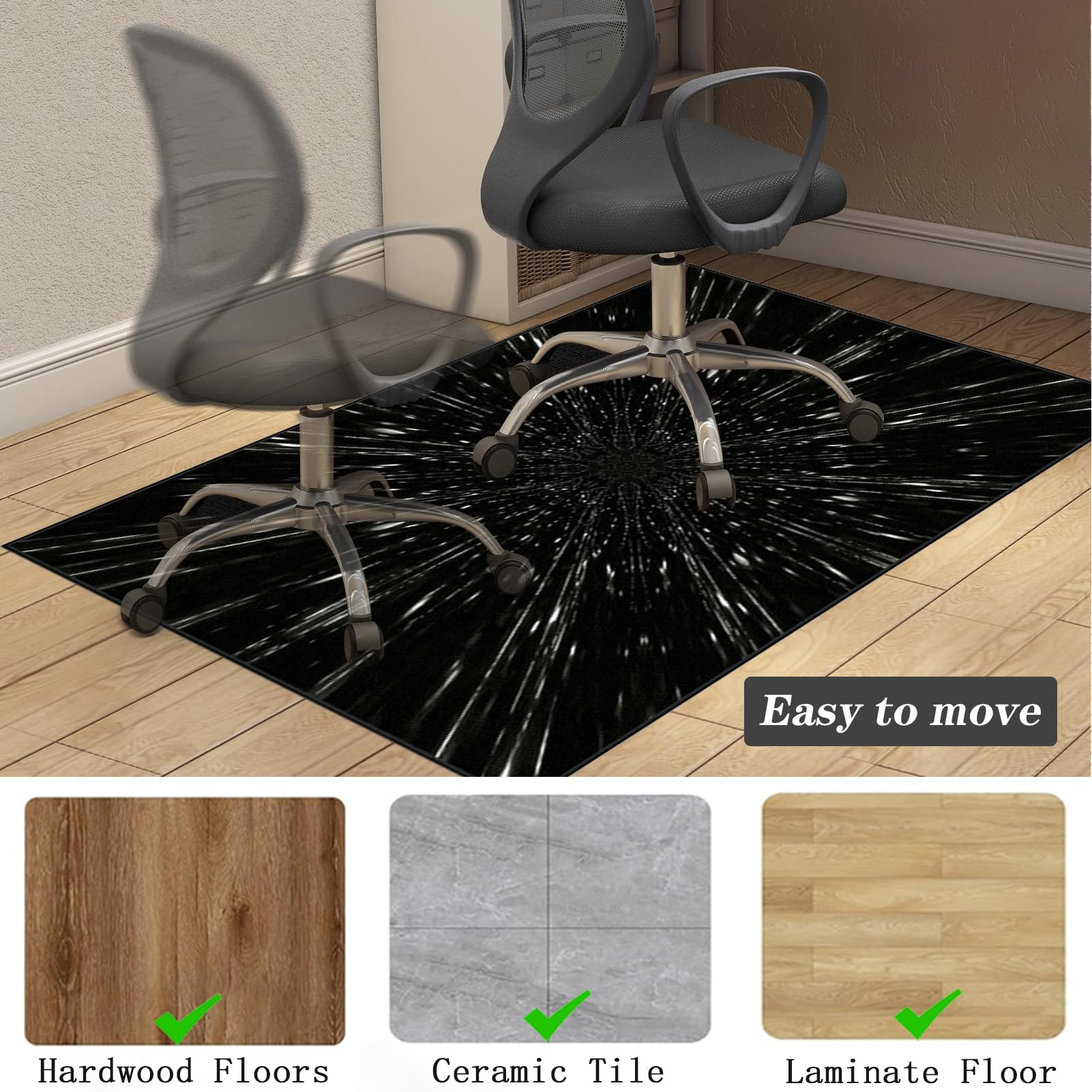 Bodenschutzmatte Bürostuhlunterlage Gaming Stuhl Matte, 100 x 120 cm Bürostuhl Matte | Schreibtischstuhl Unterlage | Bodenschutz Bürostuhl Teppichschoner für Hartböden, Parkett, Laminat, Teppichboden