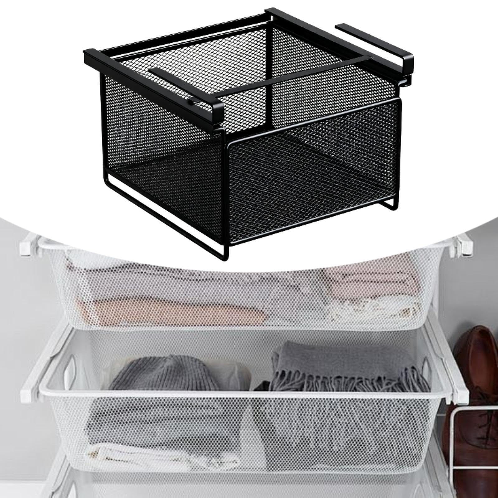 Organizzatore Cassetto Sottoscritto Cestino Sospeso Metallo Porta Calzini Intimo Cinture Pratico Scorrevole Meccanismo Estraibile Adatto per Camera Da, Nero, L