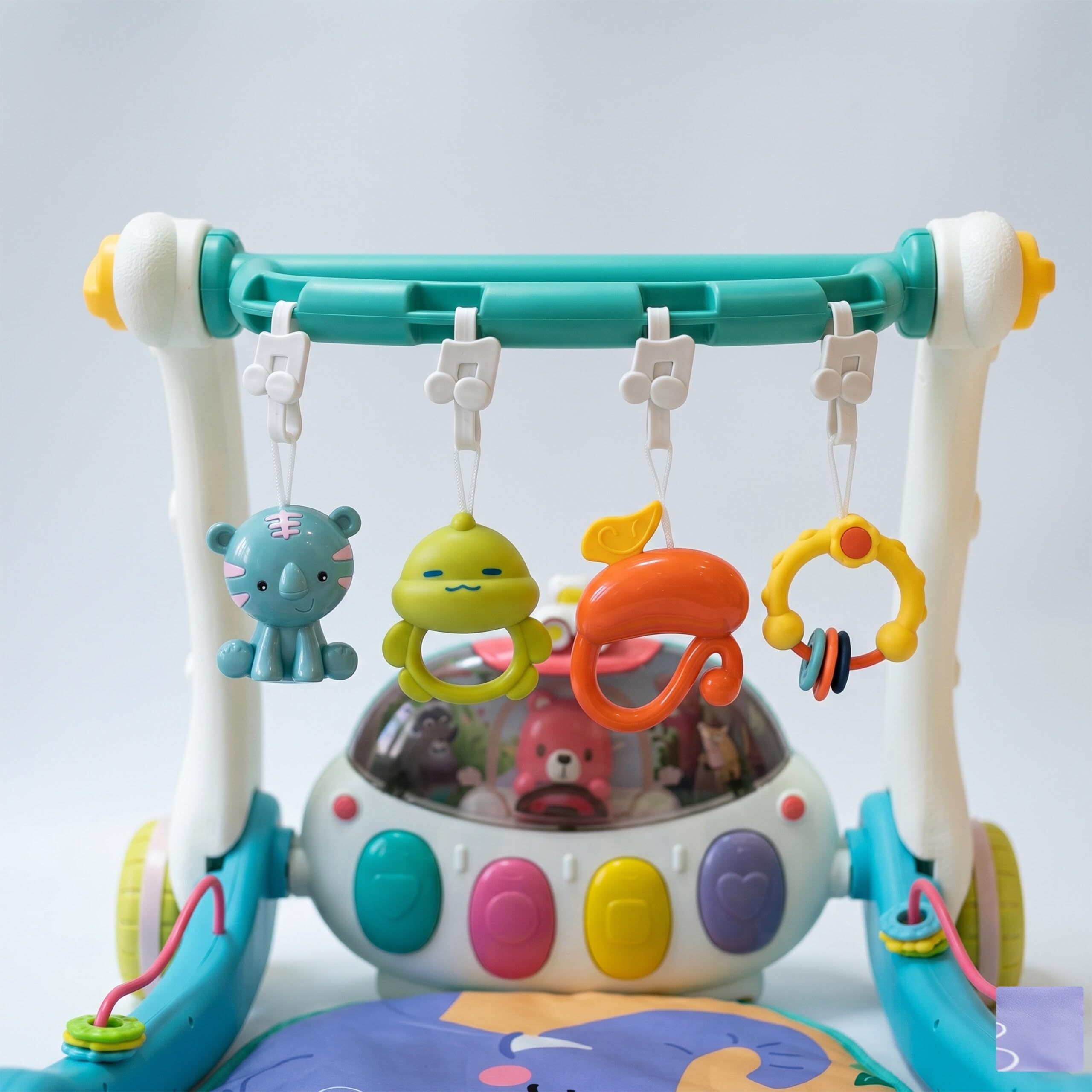 Relaxdays Arco de Actividades con Juguetes, música y Luces, 41 x 58 x 75 cm, Gimnasio bebé y Alfombra Selva, Azul