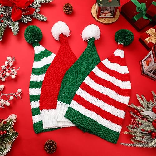 Miniatura 5 de Funtery 6 piezas de sombreros de elfo de punto, sombrero de Papá Noel, sombreros de Navidad para adultos, gorro de ganchillo a granel, accesorios de