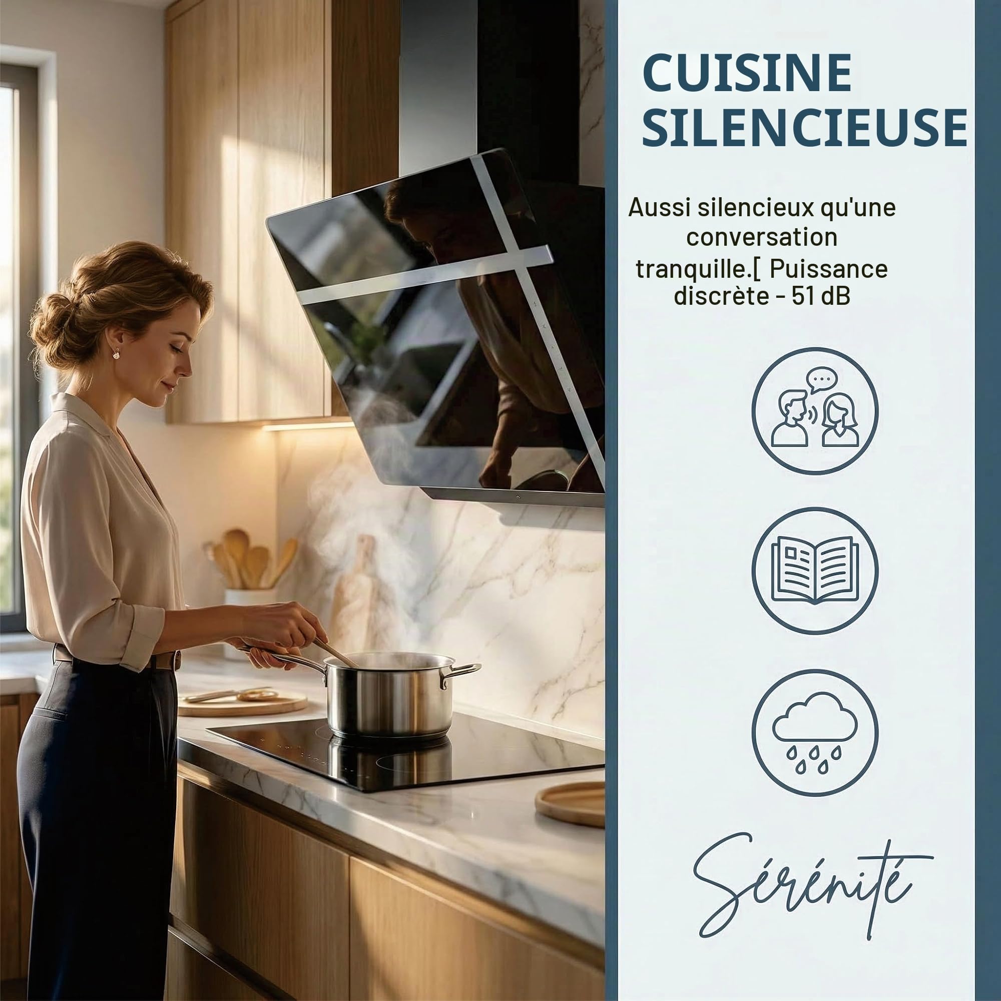 DOPURE Hotte Aspirante Murale Style 60 cm - Double Mode Recirculation/Évacuation, Commande Tactile Verticale, 3 Vitesses, Livrée avec 4 Filtres à Charbon, Énergie A+++, Noir