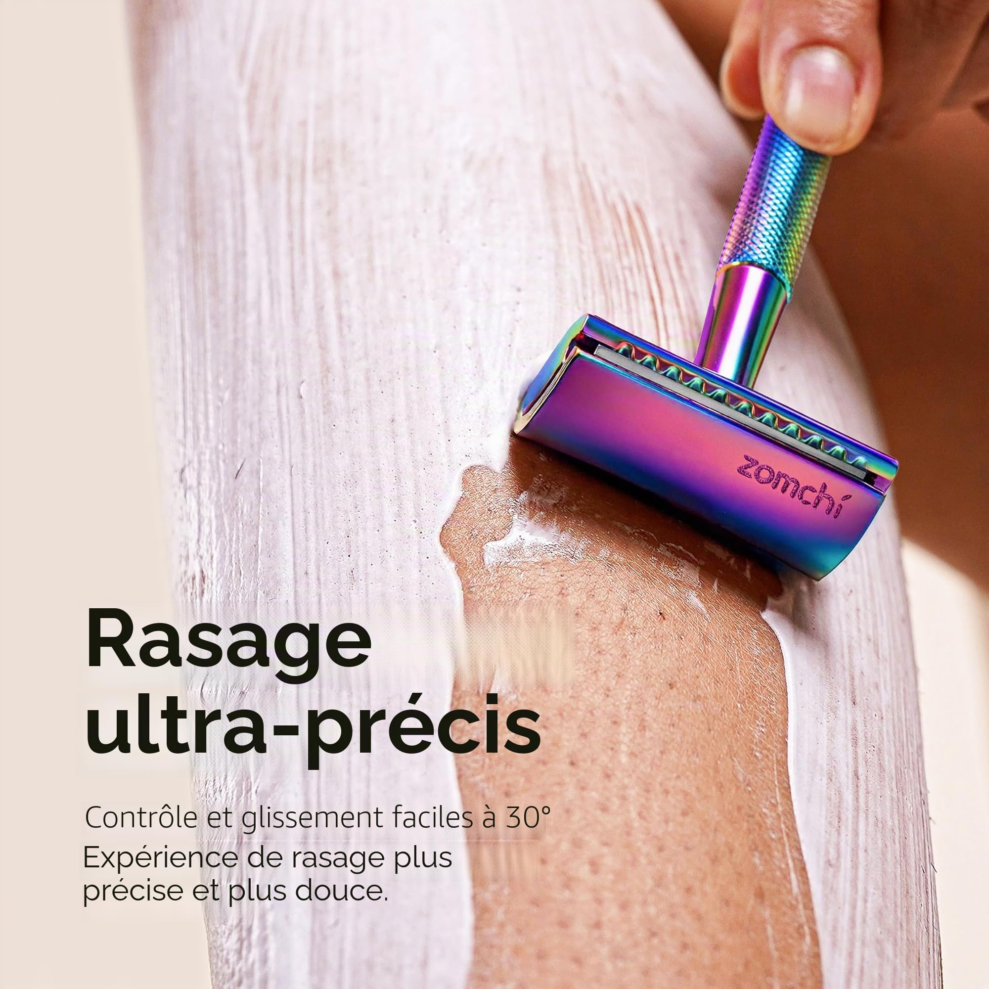 ZOMCHI Rasoir de sécurité pour femme, rasoir de sécurité à 10 lames, rasoir pour femme avec boîte délicate, sans plastique (rasoir arc-en-ciel sur pied)