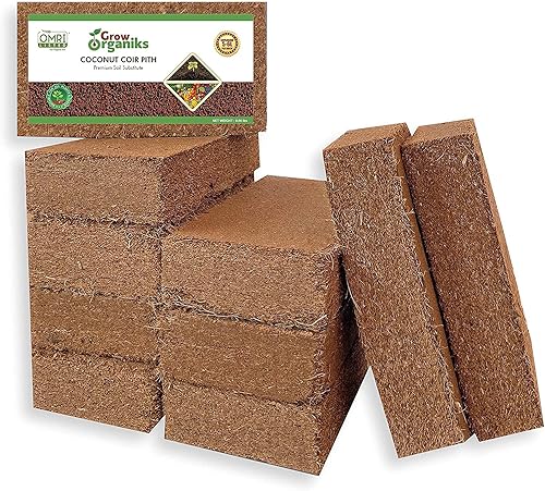 Grow Organiks Coco Coir Pith Ladrillo de turba de coco coco Cococo-1058oz Certificado OMRI para uso orgánico expansión entre 5-6 l Sustrato