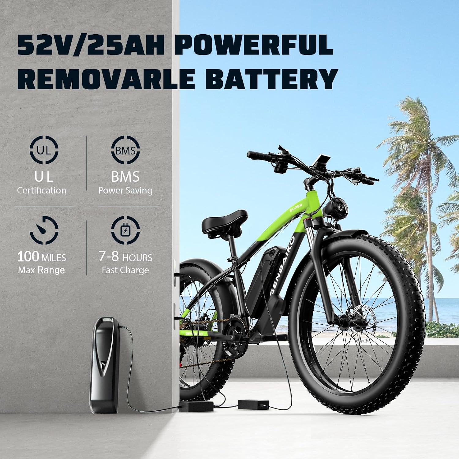 Electric Bike for Adults 45MPH 52V 25Ah 2500W Peak Fast Ebike 26" Hydraulic Disc Brake Fat Tire E Bikes for Men with 21-Speed 100 Miles Electric Bicycle