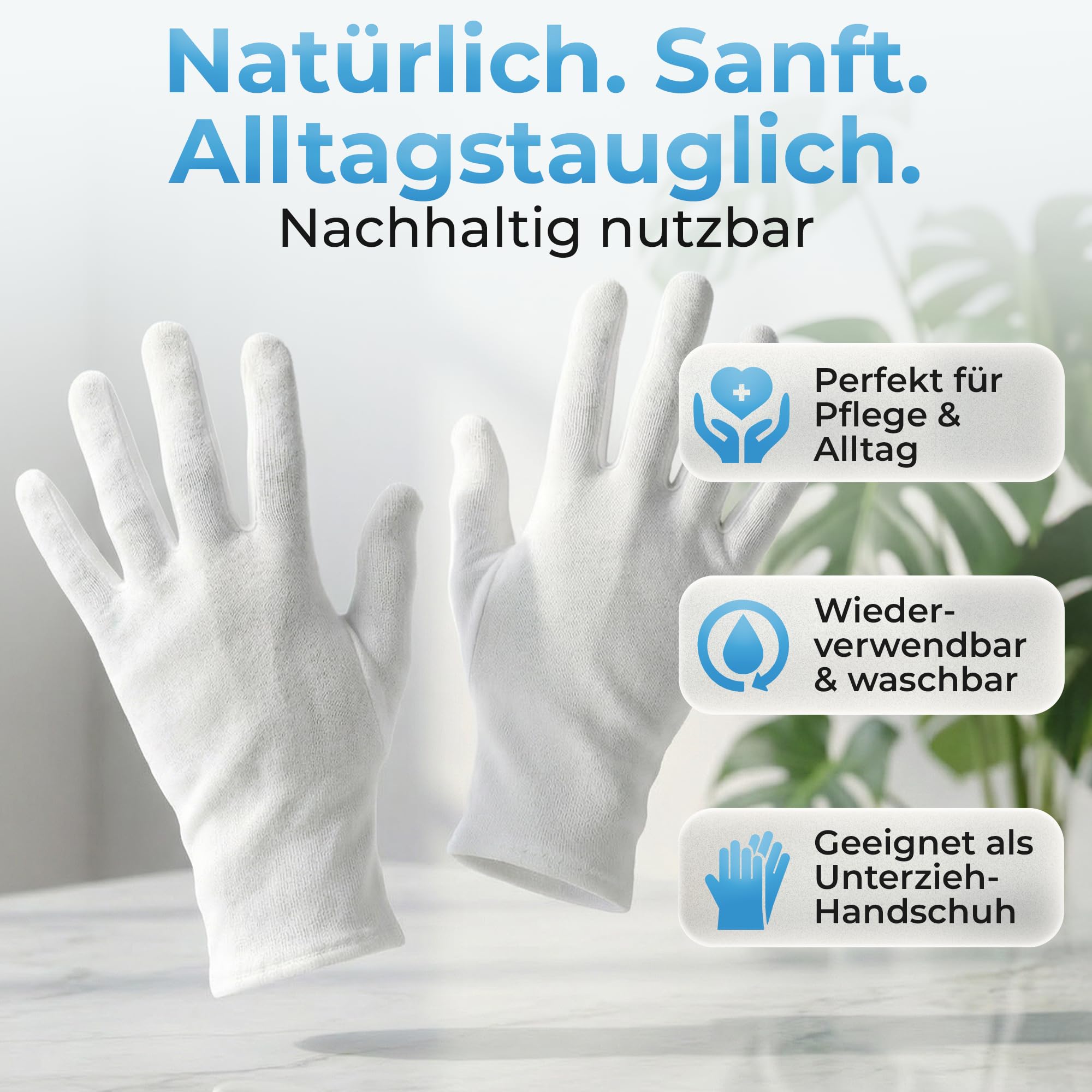 Baumwollhandschuhe aus 100% Baumwolle (Dermatest: Sehr Gut) weiße Handschuhe, weiche Textilhandschuhe für Handmasken, waschbare Stoffhandschuhe mit 