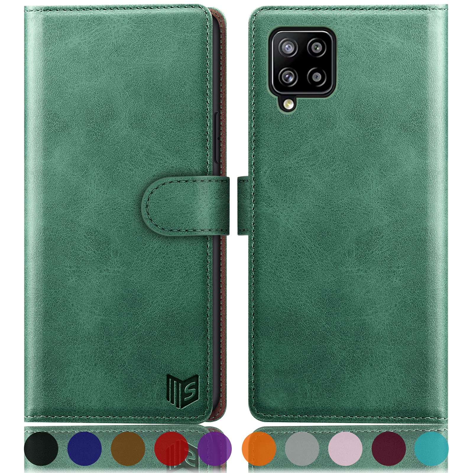 SUANPOT for Samsung Galaxy A42 5G with RFID Blocking Leather Wallet case Credit Card Holder, Flip Folio Book Phone case Shockproof Cover for Women Men for Samsung A42 5G case Wallet Sea Green