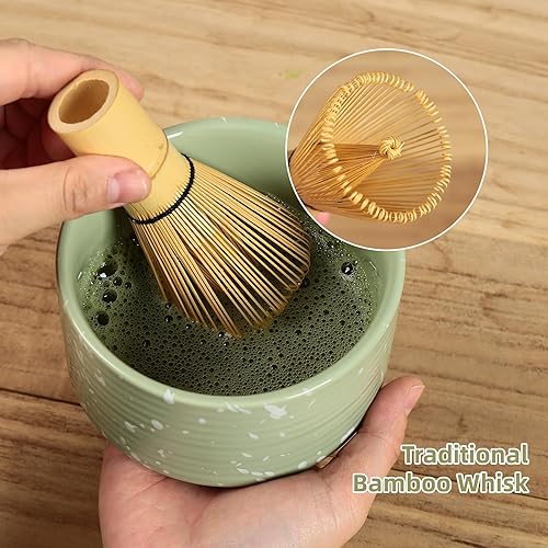 Miniatura 5 de Juego de batidor de matcha, juego de matcha de cerámica incluye cuenco de matcha con boquilla, batidor y soporte, cuchara de bambú, tamiz
