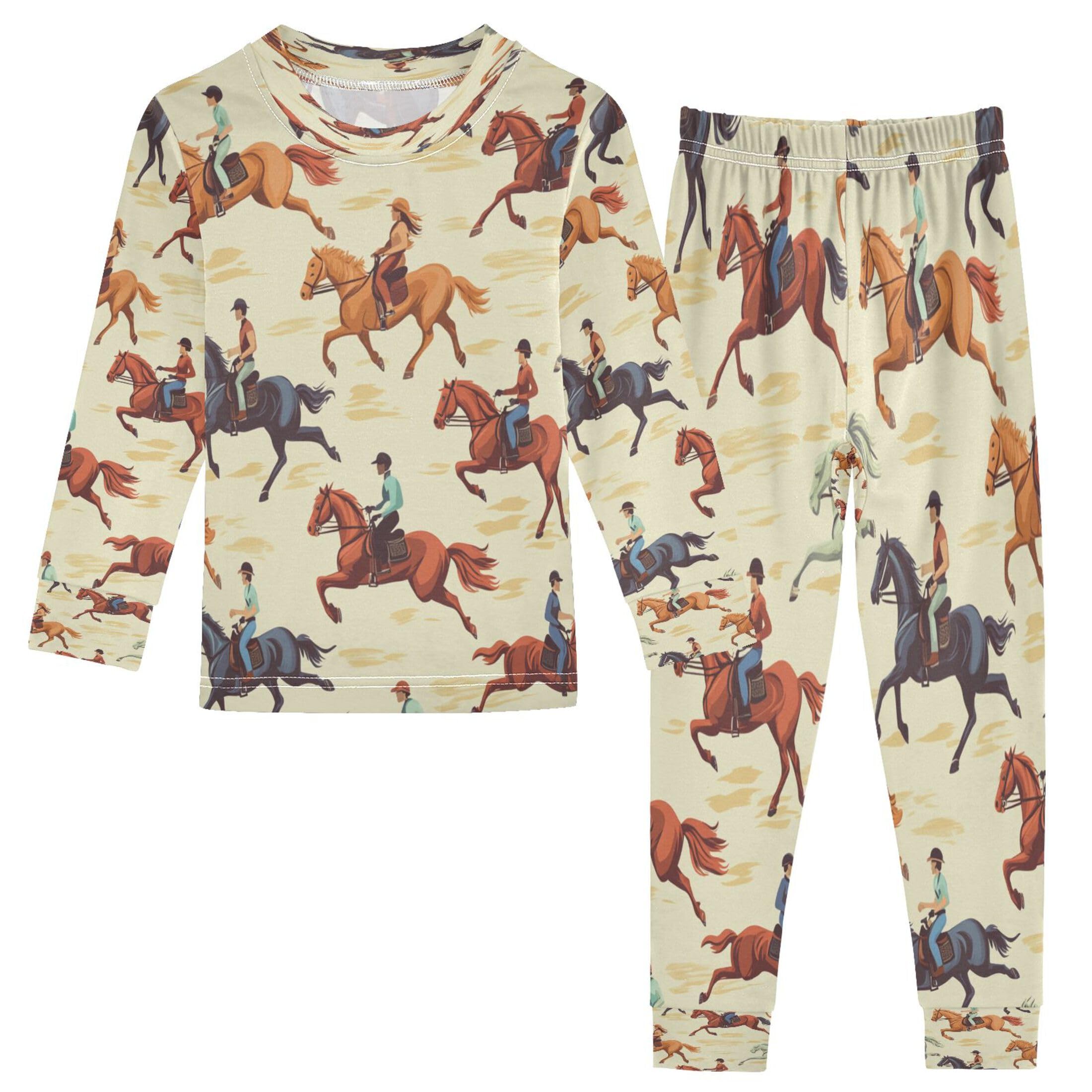 Vozoza Horses Running Colorful Pajama Sets Long Sleeve Top with Pants Cotton Soft Sleepwear 2 Piece Pjs Set Size 5T Multicolor