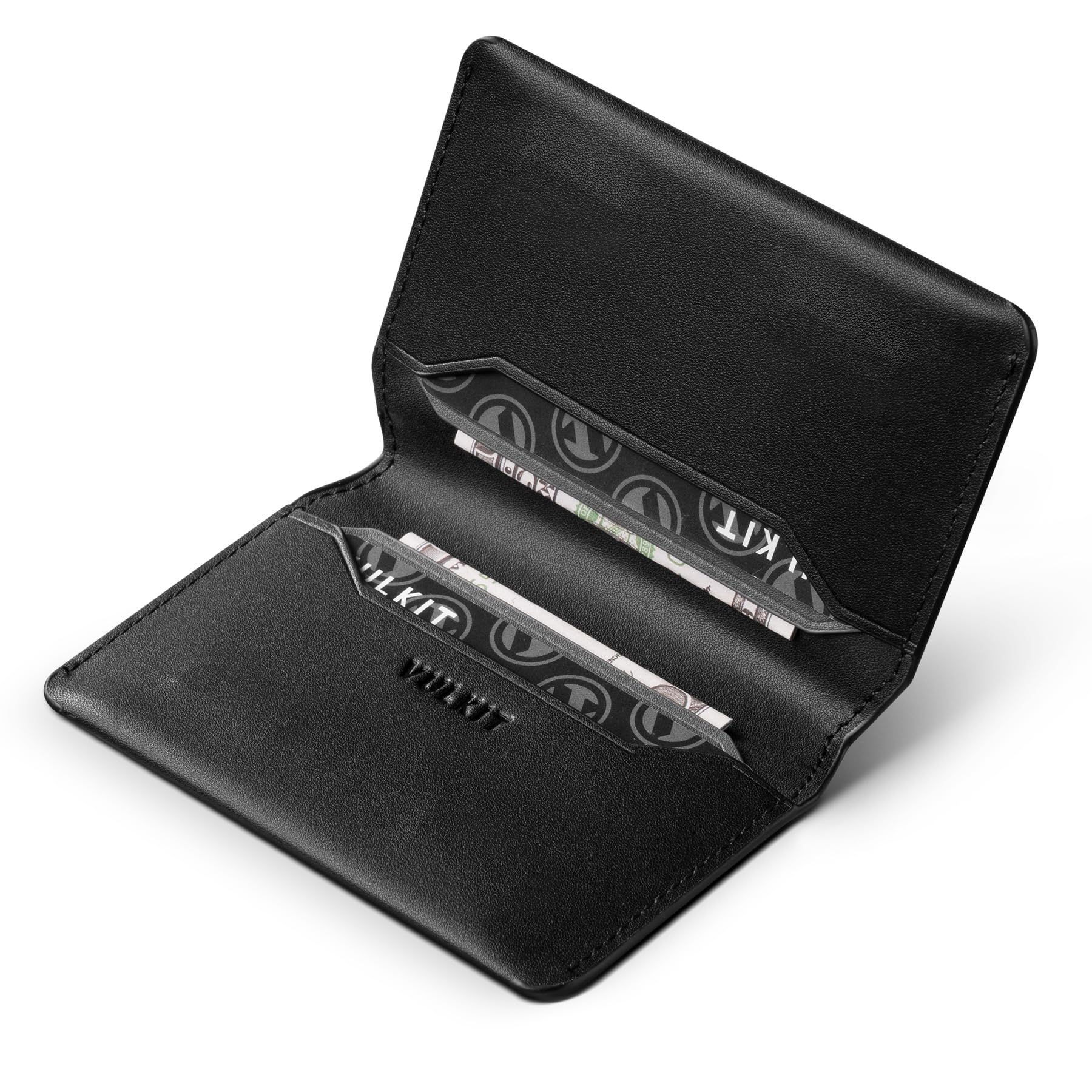 VULKIT Slim Minimalist Card Holder RFID Blocking Leather Credit Card Holder Front Pocket Wallet Magnetic Closure Black