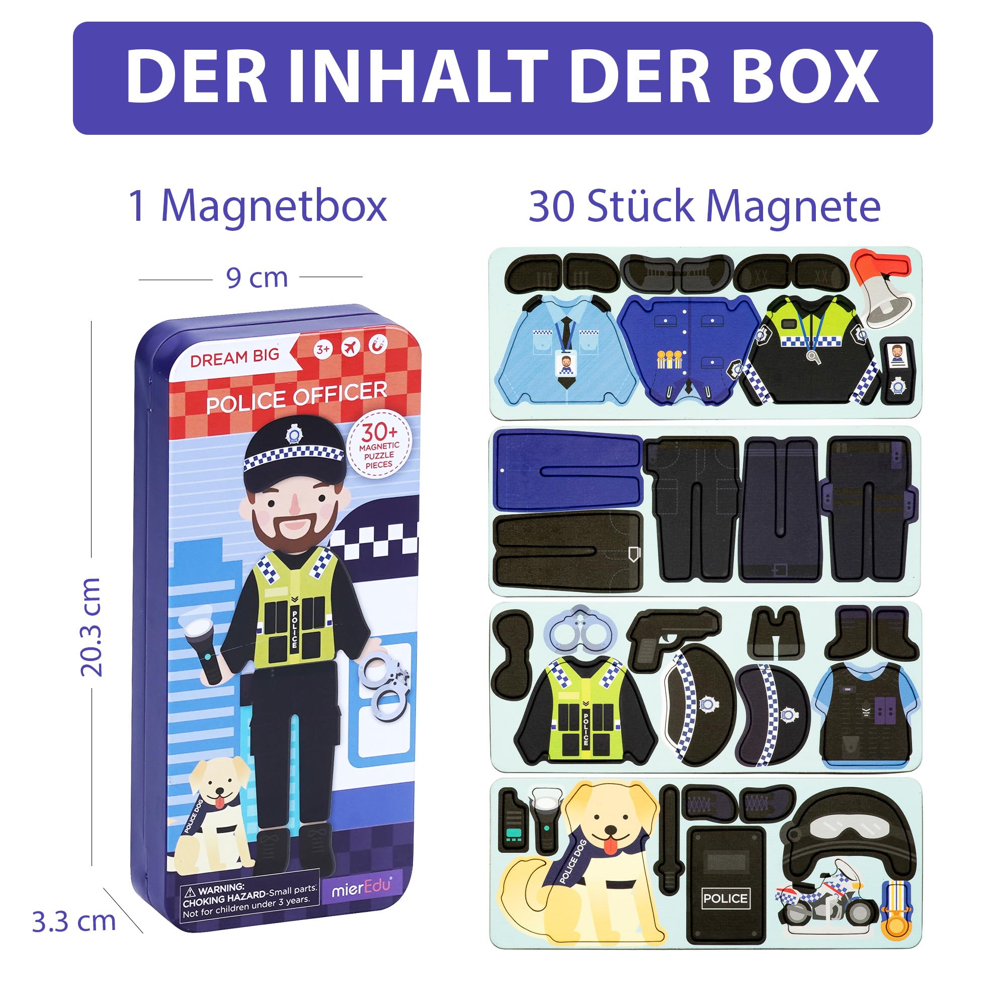 mierEdu Juego magnético de policía – promueve la motricidad y la imaginación, perfecto para casa y de viaje, juego de vestir magnético para niños a partir de 3 años
