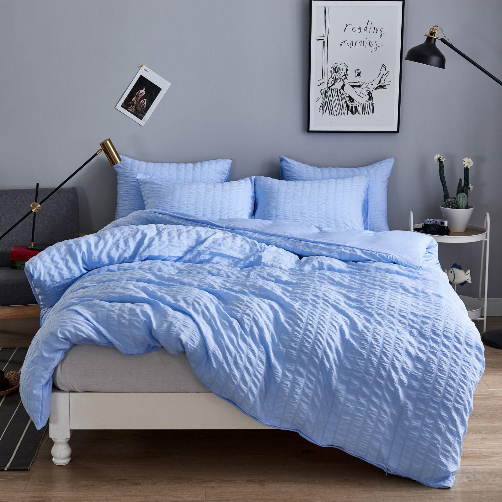 Freyamy Bettwäsche Mädchen Pintuck Plisseefalten Chic Bettwäsche-Sets Pinch Pleat Luxus Bettwaren-Sets Gebürstet Microfaser Bettbezug mit Reißverschluss und Kissenbezug 80x80cm