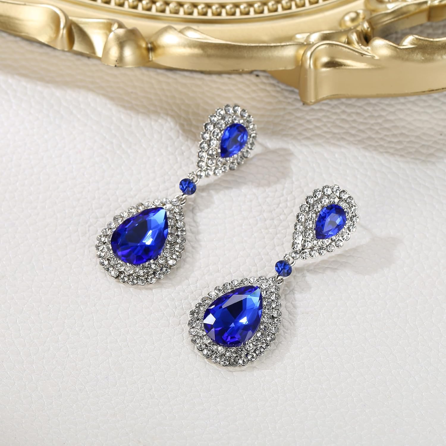 BriLove Women's Fashion Wedding Bridal Crystal Teardrop Infinity Dangle Earrings - Image 5