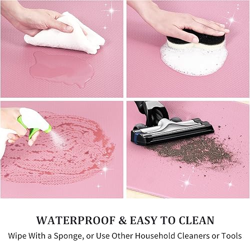 Miniatura 3 de AUTODECO Juego de alfombras y tapetes de cocina de 2 piezas - Alfombra de cocina antifatiga acolchada para piso, lavable 17"x29" + 17"x59", RosaRojo