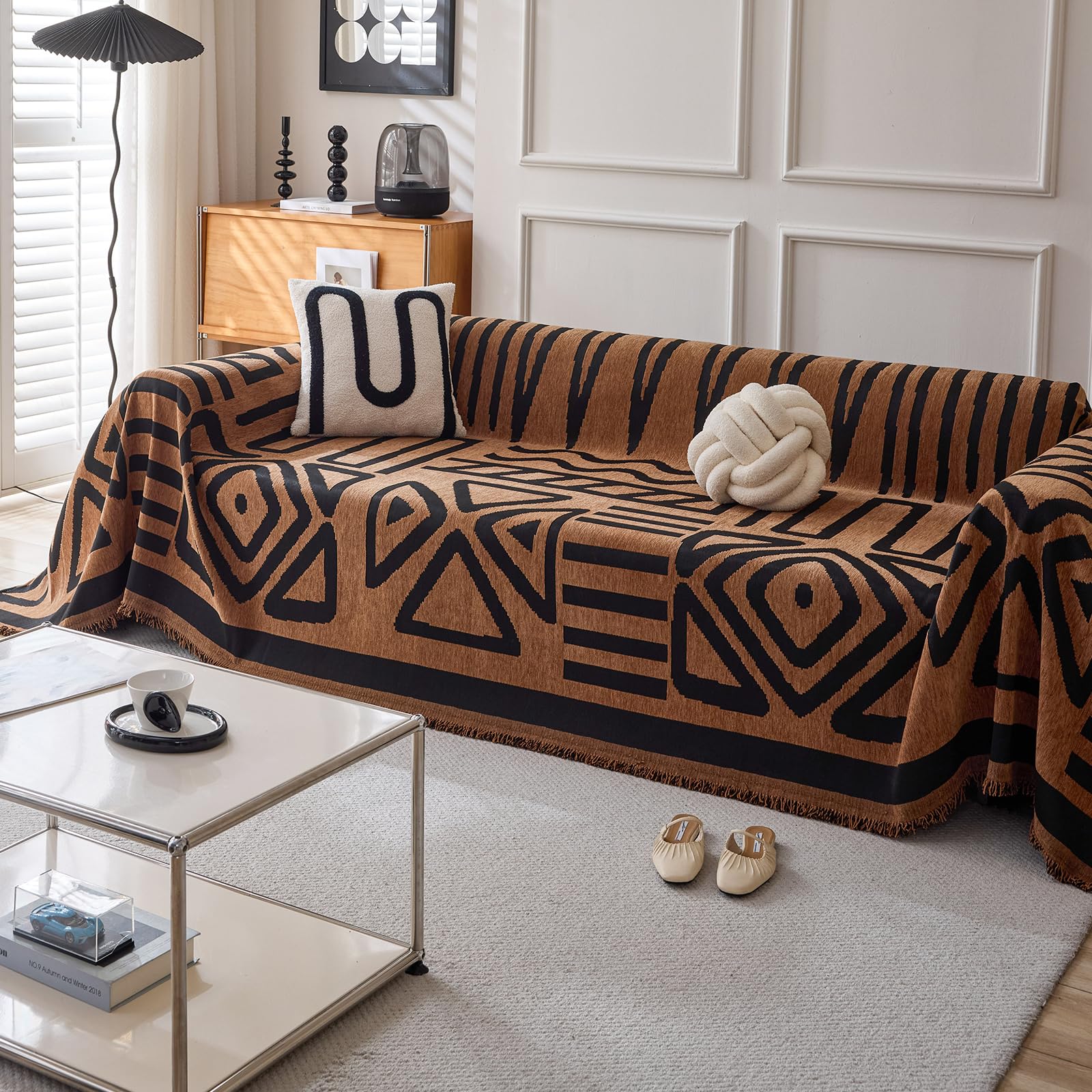 VanderHOME Multifunctional Chenille Tassels Sofa Throw Blankets,Throws for Sofa Blanket Bed Throw for Bedroom, Couch, Travel, Kids, Bedroom Accessories 180 * 300cm-Brown
