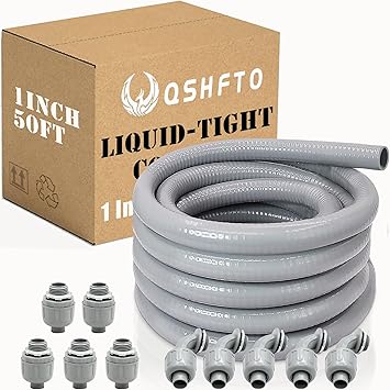 1 Inch Liquid-Tight Conduit and Connector Kit - 50 FT Non-Metallic Electrical Conduit with 5 Pcs 180 Straight and 5 Pcs 90 Angle Fittings