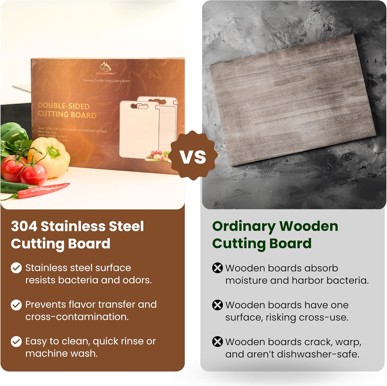 NovaCrest Steel Cutting Boards for Kitchen – Heavy-Duty, Rust-Resistant Cutting Board Stainless Steel – Dishwasher Safe Metal Chopping Board for Kitchen, Meat, Vegetables & More
