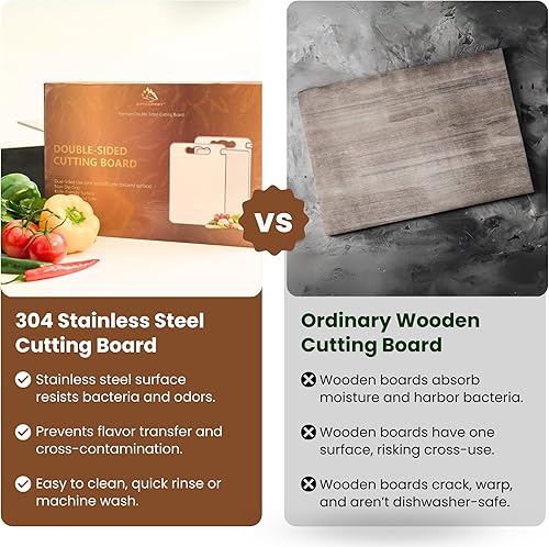 Miniatura 6 de NovaCrest - Tablas de cortar de acero para cocina, resistente, resistente al óxido, tabla de cortar de metal apta para lavavajillas, para cocina,