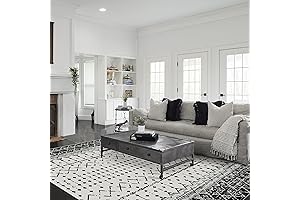 Moroccan 8x10 Black and White Area Rug for Living Rooms