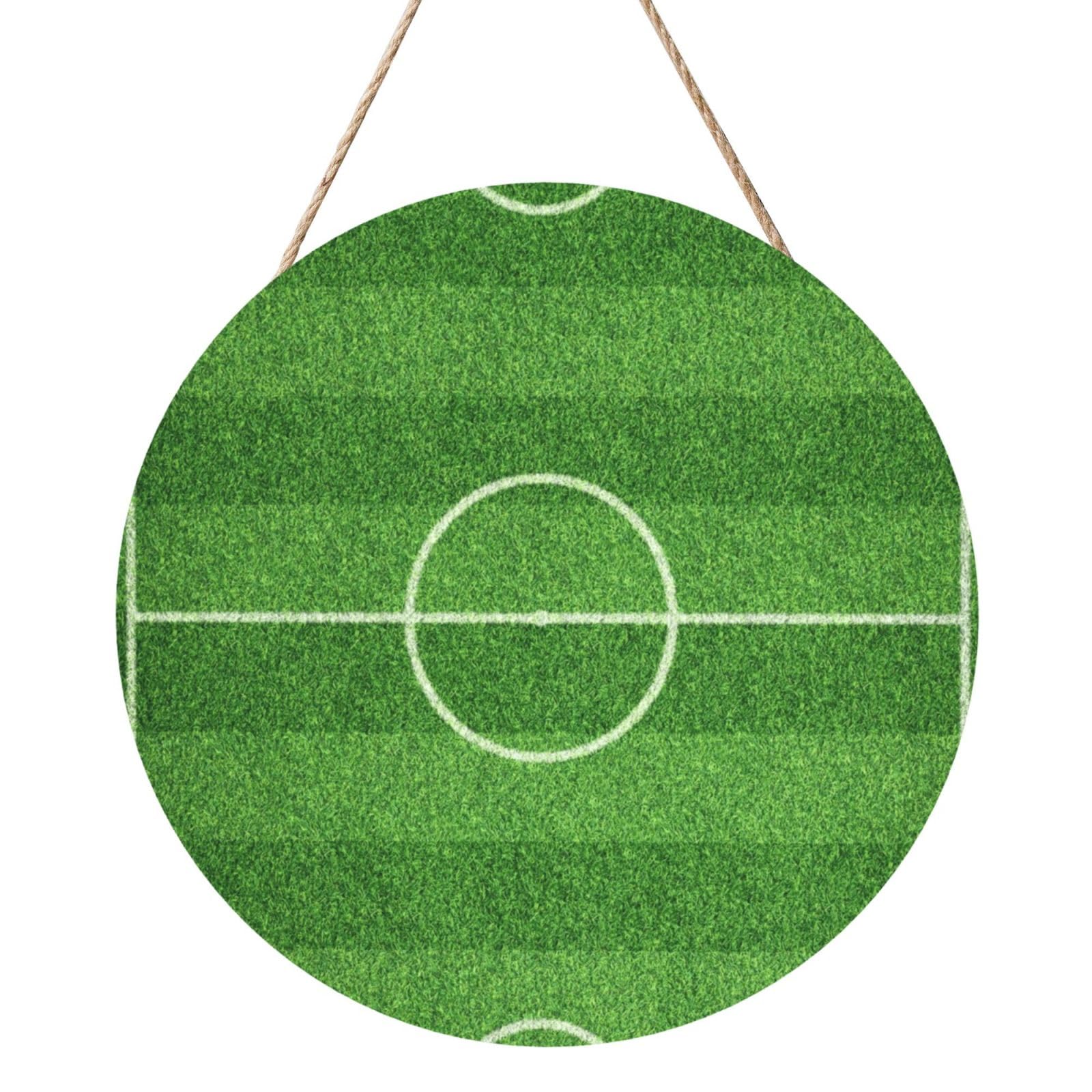 InOmak Soccer Field Football Green, Round Wood Panel Painting 12 in, Wall Hanging Painting For Home