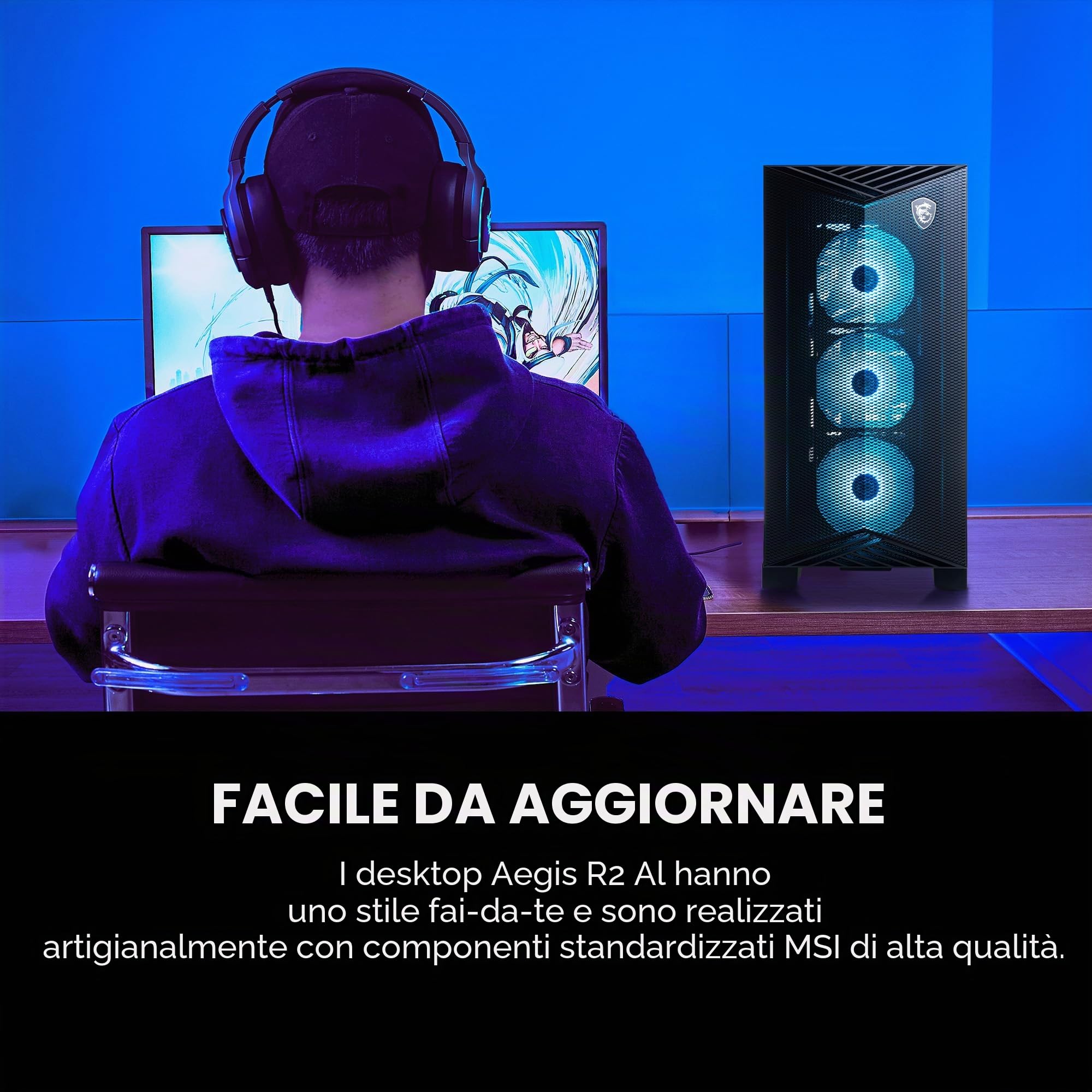 MSI Aegis R2 AI Gaming Desktop: Intel Ultra 9 285, Geforce RTX 5070Ti, 32GB DDR5, 2TB M.2 NVMe SSD, raffreddamento ad aria, USB Type-C, pronto per VR, finestra 11 Inizio: C2NVR9-1452US