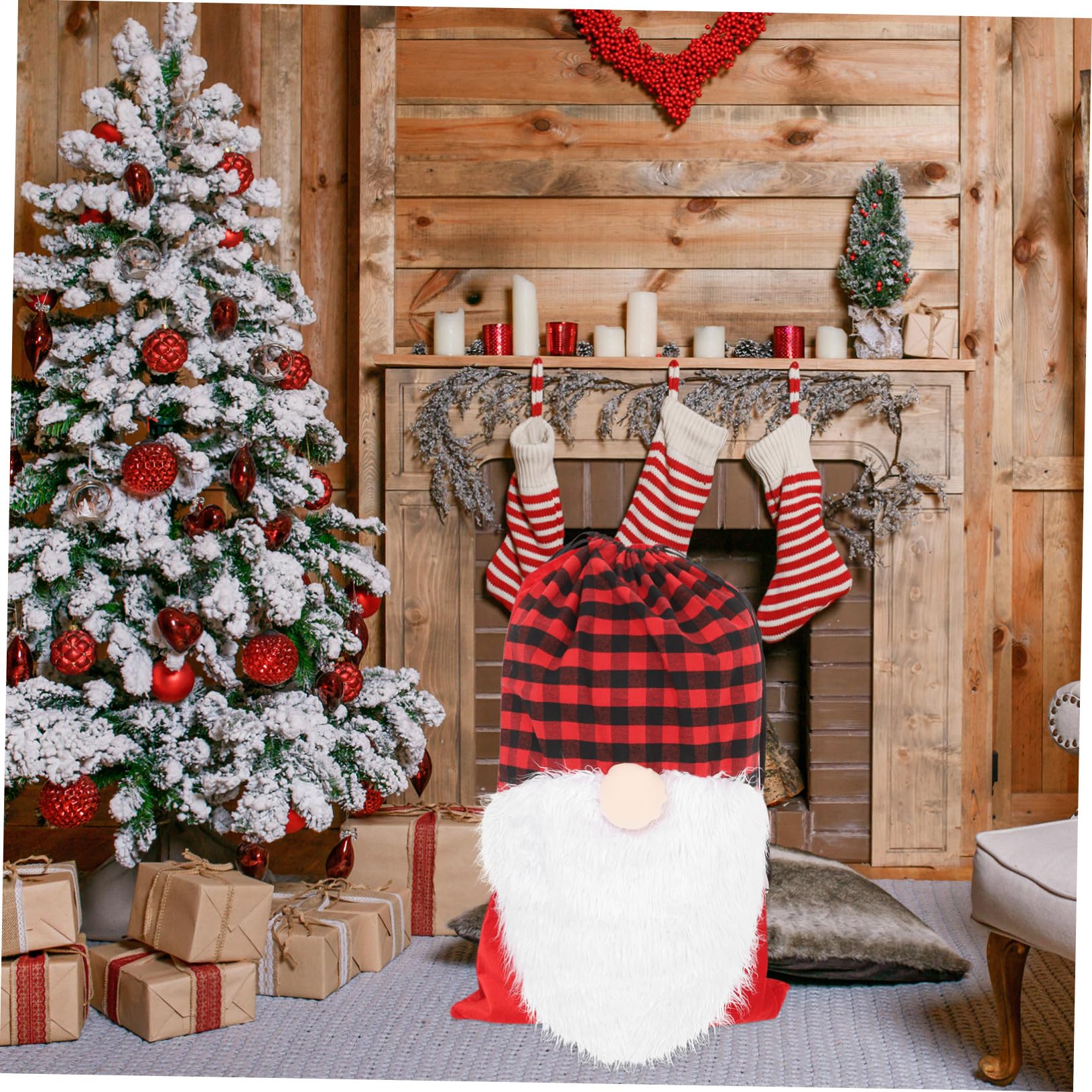 AKOOSY Große Weihnachts Geschenktüte mit Motiv Großer Kapazität Kordelzug Vielseitige Geschenkverpackung für Süßigkeiten Snacks Kleine Präsente Deko für Xmas Partybedarf