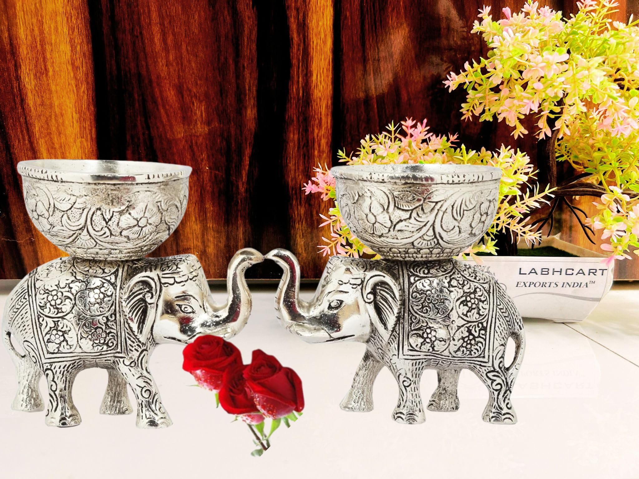 Brass Elephant Urli Bowl Ethnic Design Uruli Pot for Home Decor Floating Flowers Candle Lamps Temple 1 L
