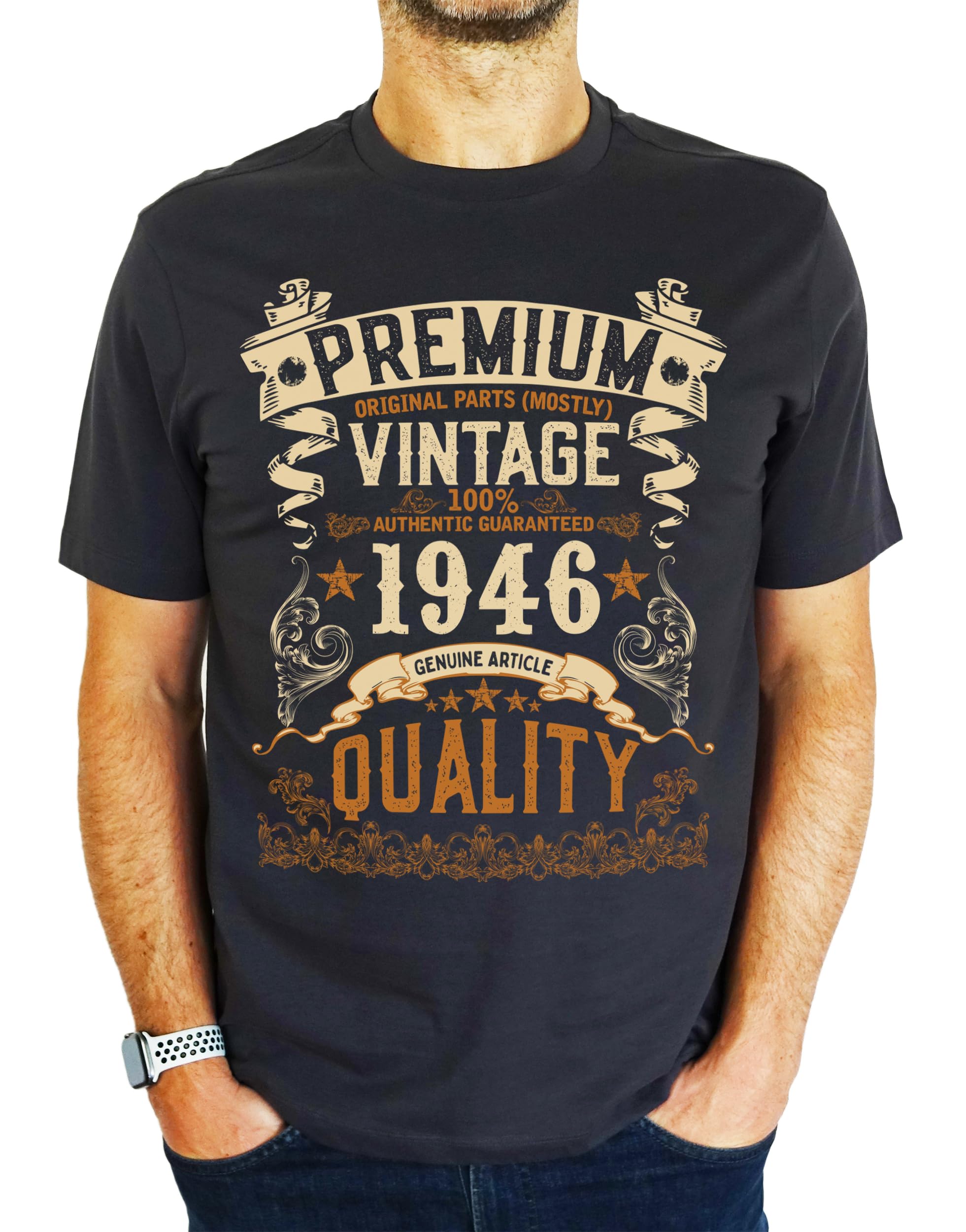 1946 Vintage - Premium Quality - 80th Birthday Gift | Present Mens T-Shirt Charcoal Grey L