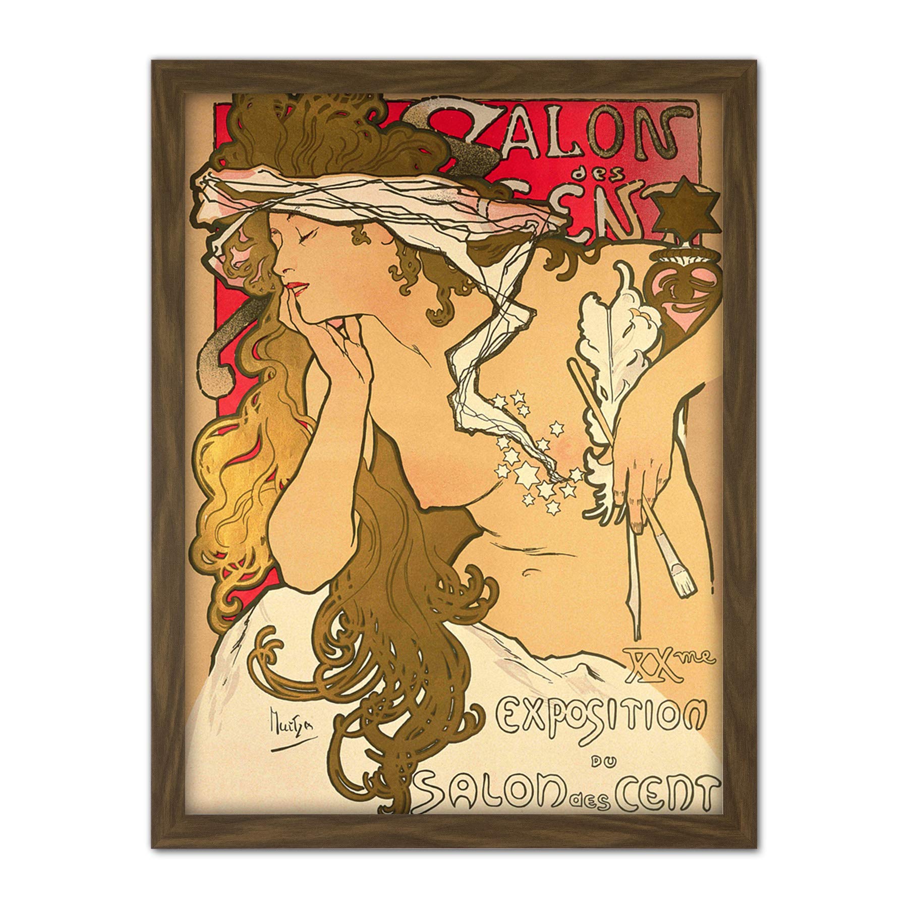 Artery8 Framed Brown 18X24 Mucha Salon Des Cent Art Nouveau Artwork Framed Wall Art Print 18X24 Inch