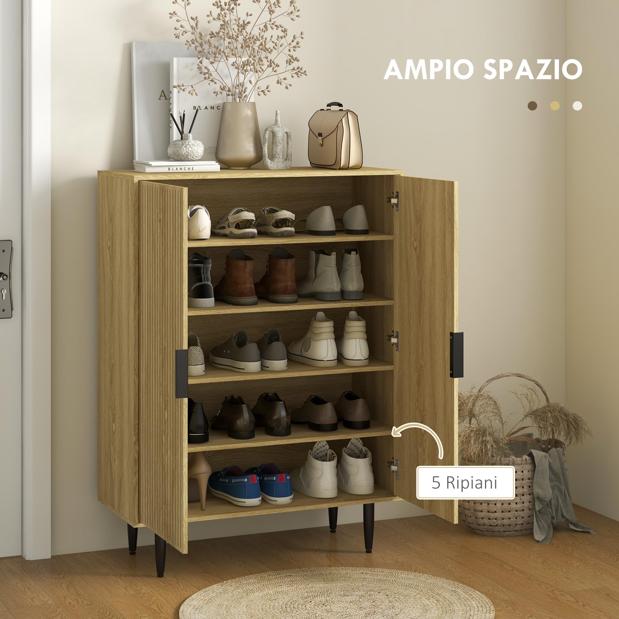 HOMCOM Scarpiera Salvaspazio per 15 Paia di Scarpe 80x38x110cm Rovere | Scarpiera da Ingresso, 4 Ripiani Regolabili, Gambe in Metallo