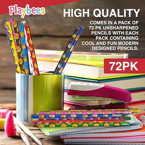 Miniatura 3 de Emoticon - Lápices para niños, paquete de 72 lápices a granel para niños #2 con borradores, surtidos recuerdos de fiesta de cumpleaños sonrientes,