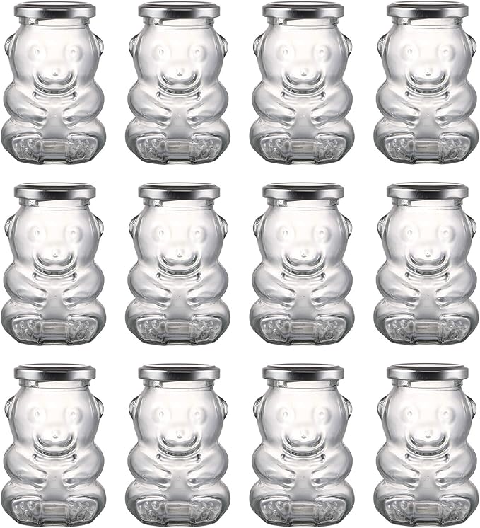 Bekith 12 Pack 12 oz Glass Honey Bear Jar with Silver Lids for Jam